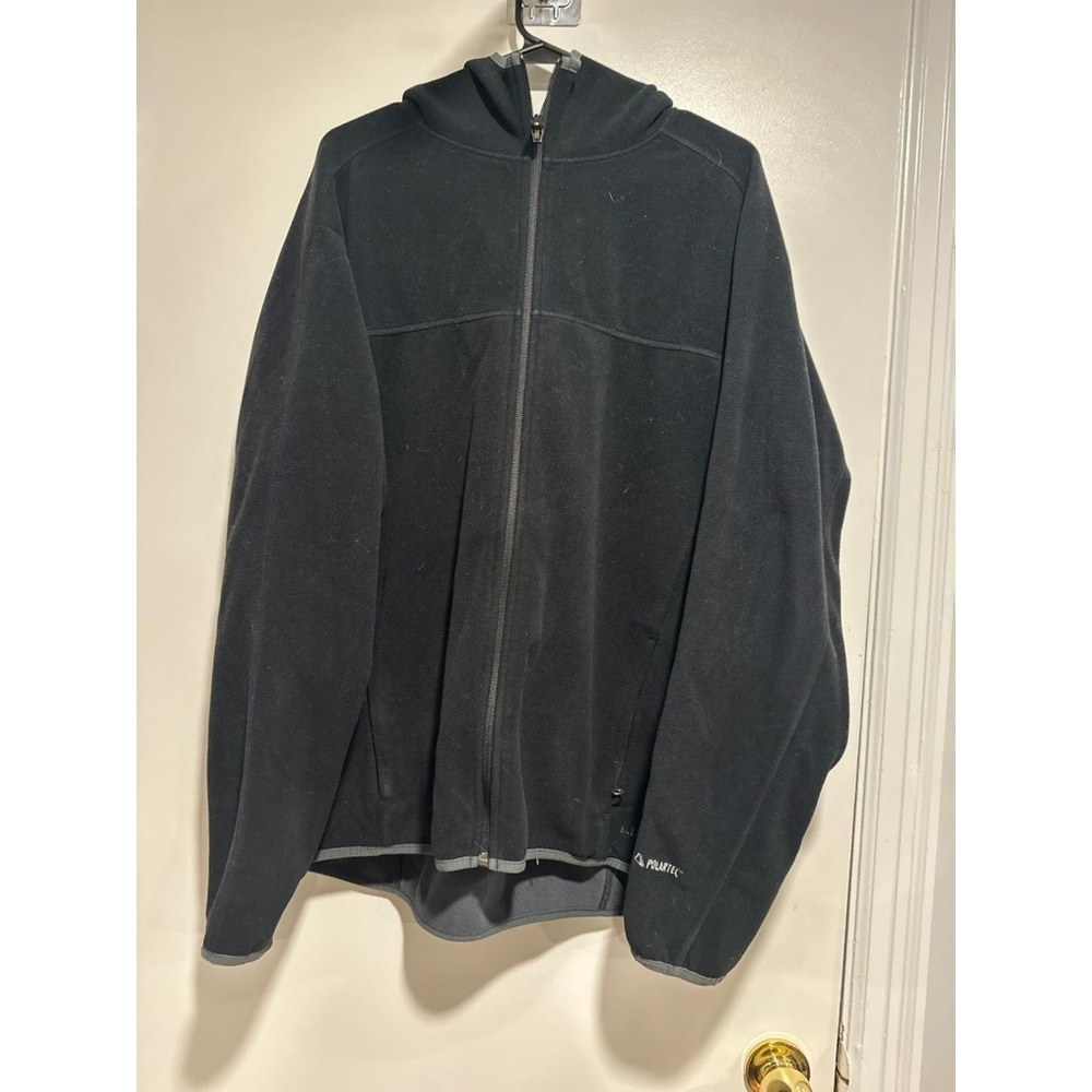 LL Bean Gorpcore Polartec Fleece Hooded Jacket Sz:LG Tall Black Full Zip Fleece